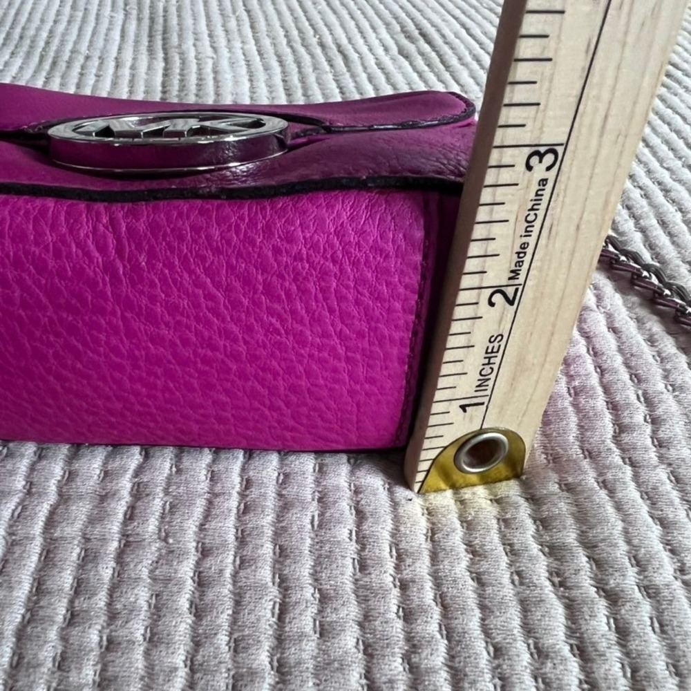 Michael Kors Fulton Small Pebble Leather Flap Crossbody Bag Purse Pink Silver - Picture 12 of 13